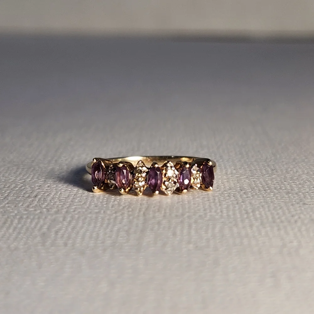 Classic 90s VTG 10K Solid Yellow Gold NATURAL  Amethyst & Diamond Ring Sz 7 - Picture 11 of 16